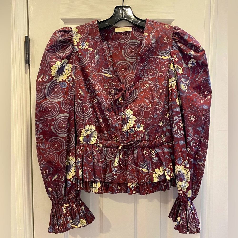 Ulla Johnson maroon floral printed blouse